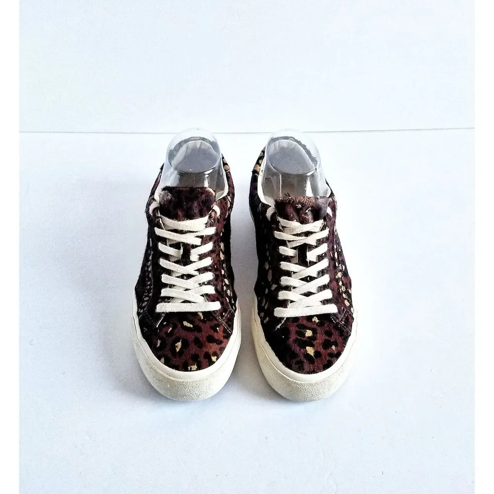 MADEWELL Sidewalk Low Top Sneakers Painted Leopard Calf Hair Sz 7.5 Brown - Picture 4 of 13